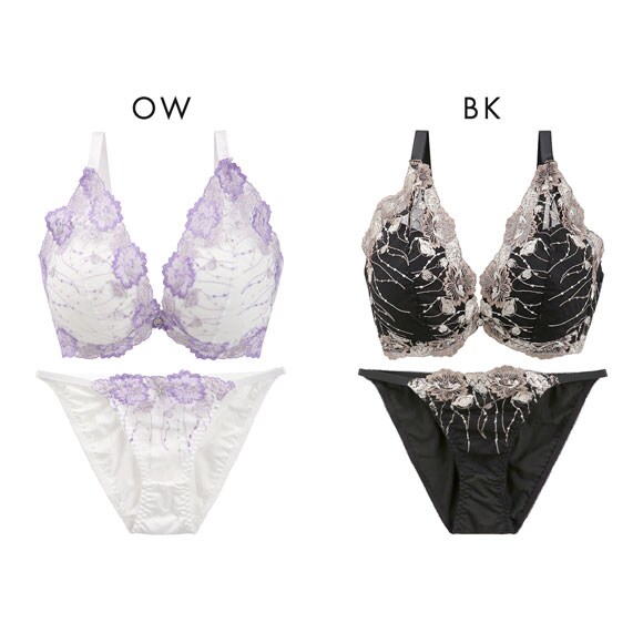 エレガント プランジ風ブルームレース ブラセット CDEF80-95 大きいサイズ グラマー 盛り胸 谷間 脇寄せ セット Elegante