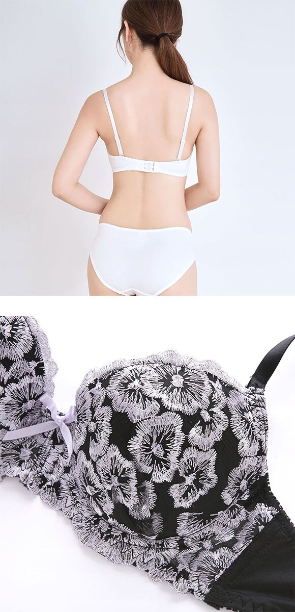 エレガント フラワーブーケレース ブラセット ABCDEF 大きいサイズ グラマー ブラジャー ショーツ セット 谷間 Elegante