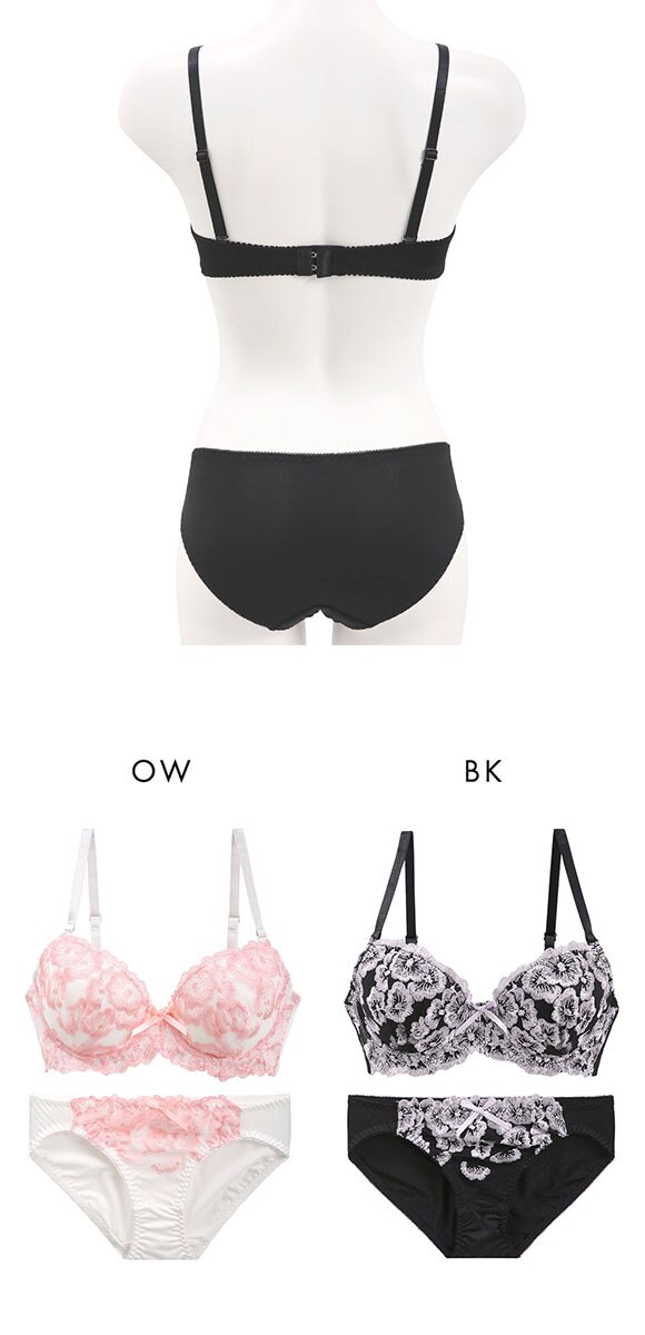 エレガント フラワーブーケレース ブラセット ABCDEF 大きいサイズ グラマー ブラジャー ショーツ セット 谷間 Elegante