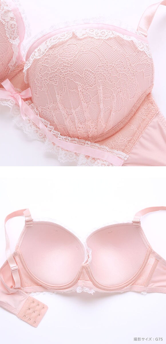 パンキュート レースフリルフェミニン ブラセット BCDEF80-95 大きいサイズ グラマー ブラジャー ショーツ セット PANCUTE