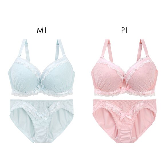 パンキュート レースフリルフェミニン ブラセット BCDEF80-95 大きいサイズ グラマー ブラジャー ショーツ セット PANCUTE