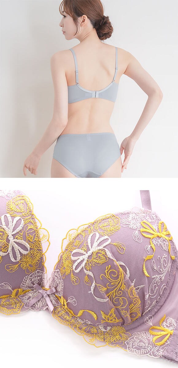 パンキュート 脇肉を谷間に変える脇高ブラ ローズリボン ブラセット ABCDEF 大きいサイズ グラマー ブラジャー ショーツ セット