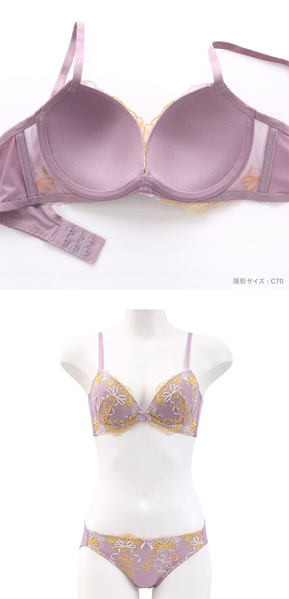 パンキュート 脇肉を谷間に変える脇高ブラ ローズリボン ブラセット ABCDEF 大きいサイズ グラマー ブラジャー ショーツ セット