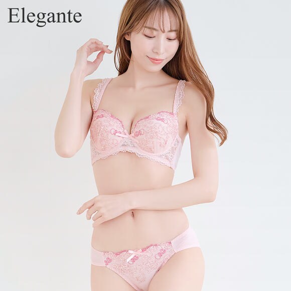 エレガント 脇肉を谷間に変える脇高ブラ アラベスク刺繍 ブラセット GHI65-95 盛り胸 寄せ上げ ブラジャー ショーツ セット Elegante