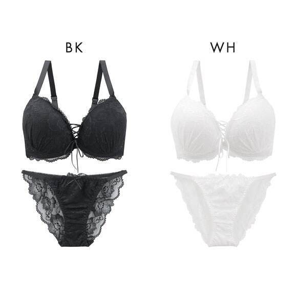 エレガント 脇肉を谷間に変える脇高ブラ レースアップデザイン ブラセット CDEF80-95 大きいサイズ ブラジャー ショーツ Elegante