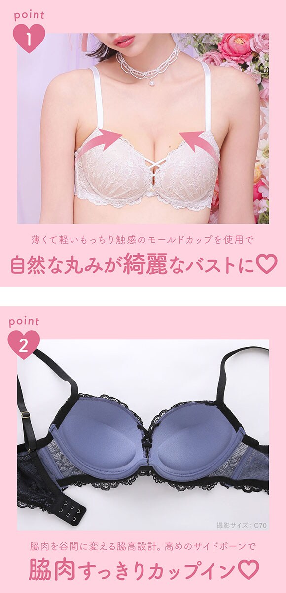 エレガント 脇肉を谷間に変える脇高ブラ クロスストリング 総レースブラセット ABCDEF 大きいサイズ グラマー ブラジャー ショーツ  脇寄せ L字 谷間 Elegante