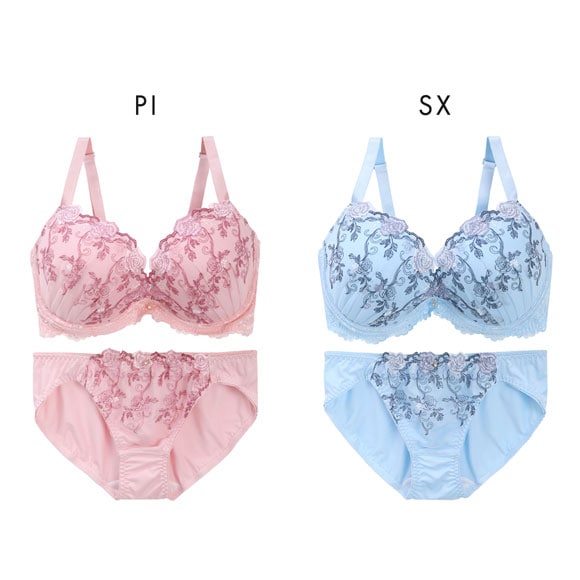 パンキュート 脇肉を谷間に変える脇高ブラ ローズ刺繍 ブラセット BCDEF80-95 大きいサイズ グラマー セット PANCUTE