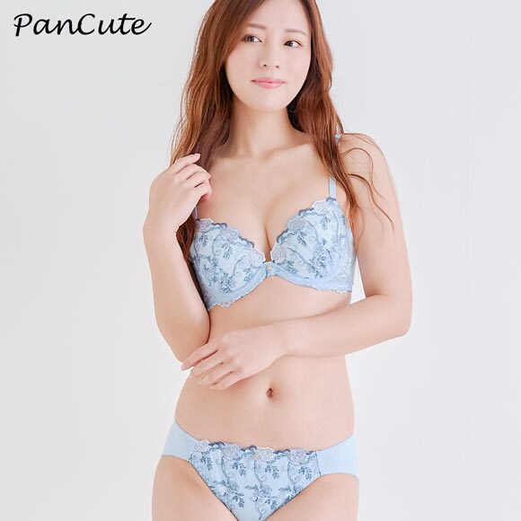 パンキュート 脇肉を谷間に変える脇高ブラ ローズ刺繍 ブラセット GHI65-95 大きいサイズ グラマー PANCUTE
