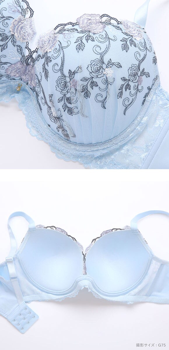 パンキュート 脇肉を谷間に変える脇高ブラ ローズ刺繍 ブラセット GHI65-95 大きいサイズ グラマー PANCUTE