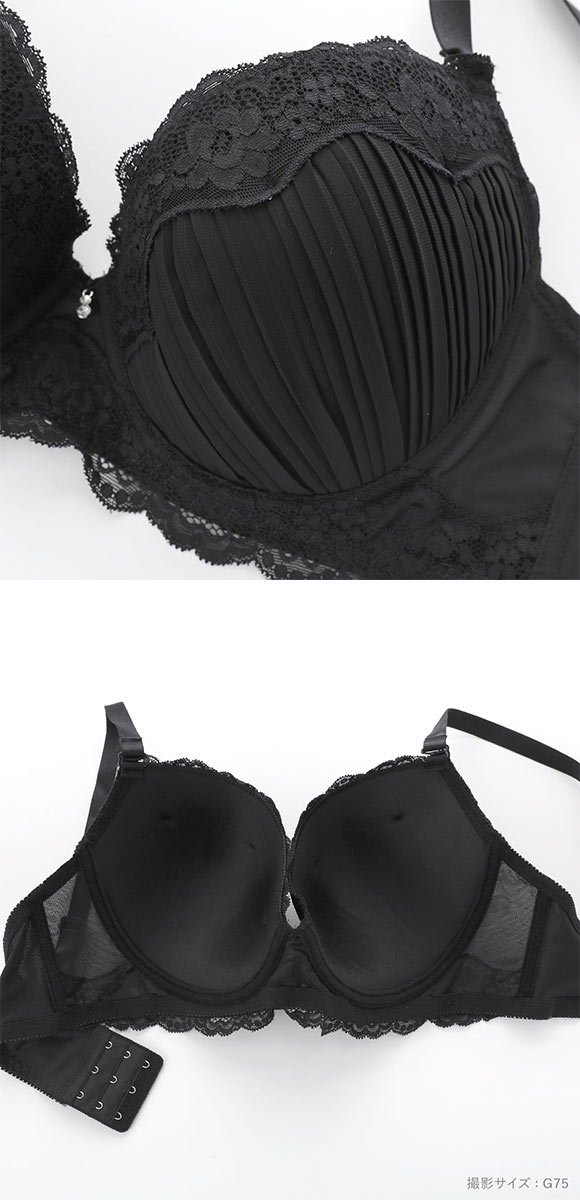 エレガント らくちんソフトワイヤー プリーツ×レース ブラセット GHI65-95 グラマー アンダー大きいサイズ ブラジャー ショーツ