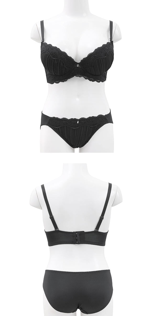 エレガント らくちんソフトワイヤー プリーツ×レース ブラセット GHI65-95 グラマー アンダー大きいサイズ ブラジャー ショーツ