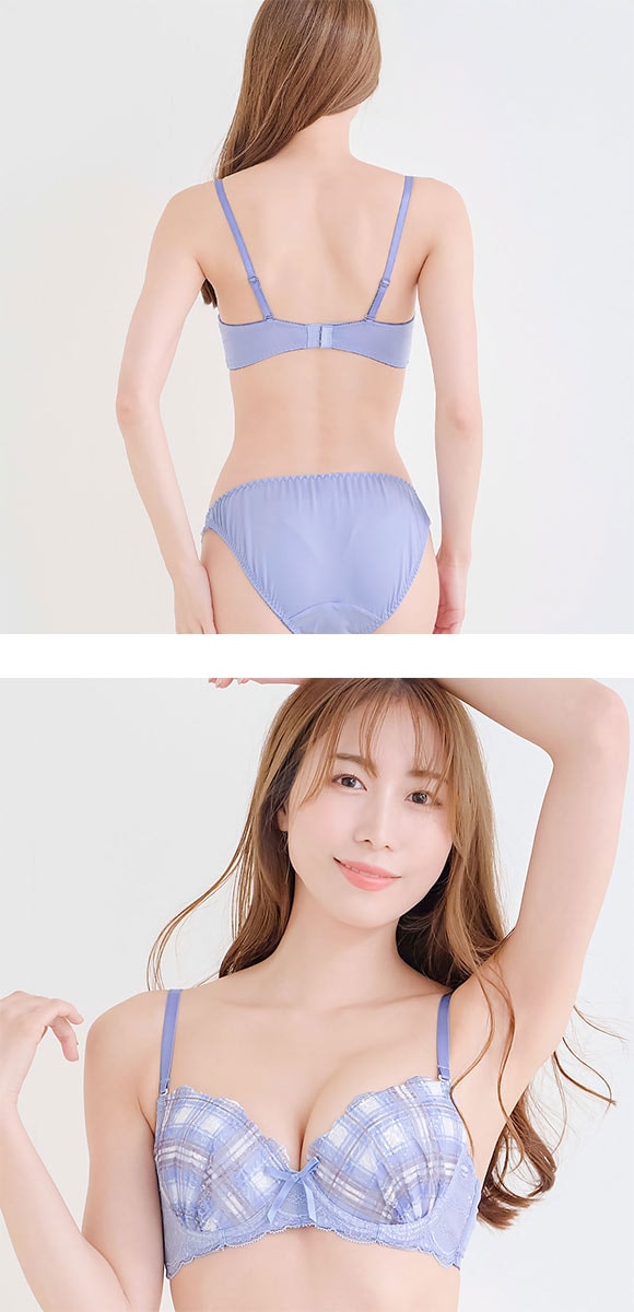 エレガント チェックレース ソフトワイヤー ブラセット ABCDEF 大きいサイズ グラマー ブラジャー ショーツ セット 谷間 Elegante