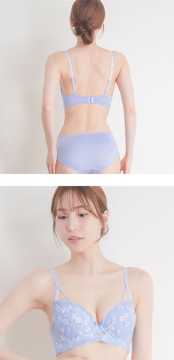 エレガント らくちんソフトワイヤー プチフラワー ブラセット ABCDEF 大きいサイズ グラマー ブラジャー ショーツ セット Elegante