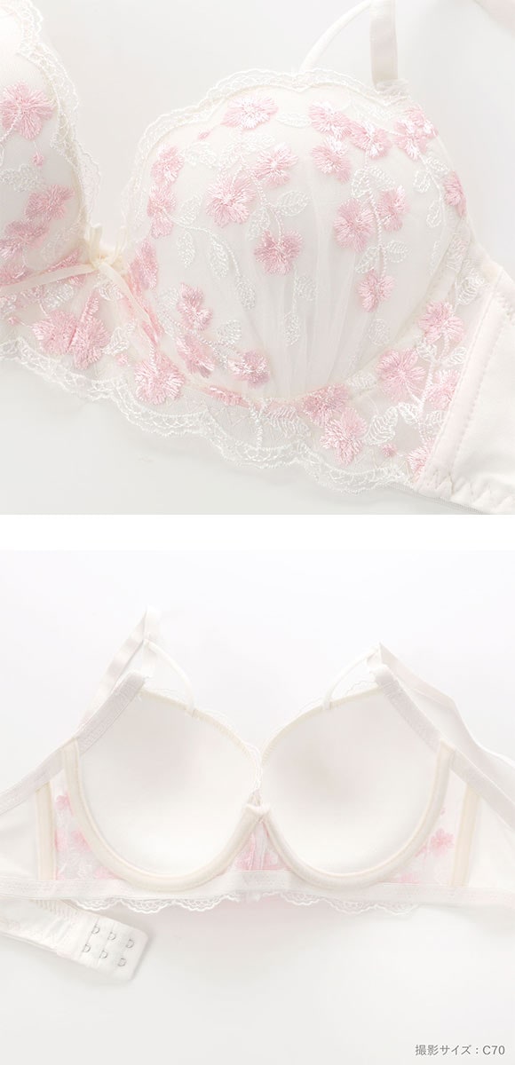 エレガント らくちんソフトワイヤー プチフラワー ブラセット ABCDEF 大きいサイズ グラマー ブラジャー ショーツ セット Elegante