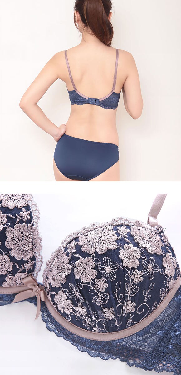 エレガント 脇肉を谷間に変える脇高ブラ アンティークリボン ソフトワイヤーブラセット ABCDEF 盛り胸 大きいサイズ Elegante