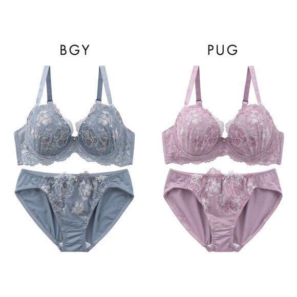 大感謝価格 エレガント 脇肉を谷間に変える脇高ブラ ラメフラワー刺繍 ソフトワイヤー ブラセット DEFGHI 85-95 グラマー Elegante