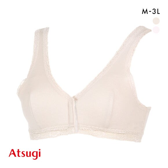 アツギ ATSUGI Atsugiの肌着 本体綿100％ フロントボタンブラ ブラジャー ノンワイヤー ハーフトップ 日本製 M L LL 3L 単品