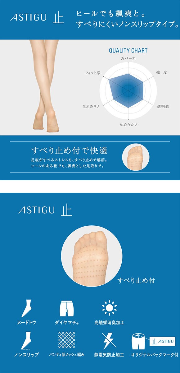 アスティーグ 止 すべり止め付き ストッキング 大きいサイズ ATSUGI