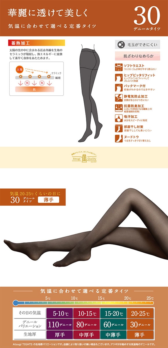 アツギタイツ 30デニール 2足組 タイツ レディース ATSUGI