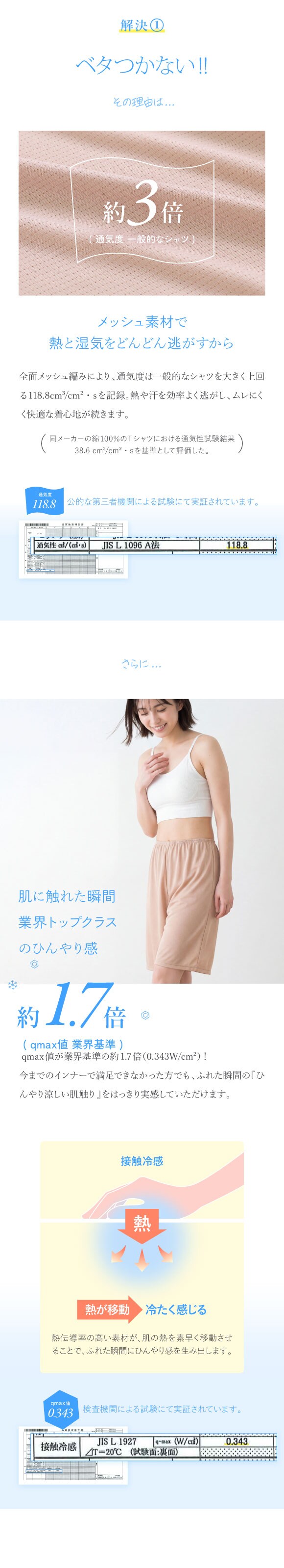 アツギ STYLE COOL 透けにくい タップパンツ 50cm丈ペチパンツ 接触冷感 メッシュ素材