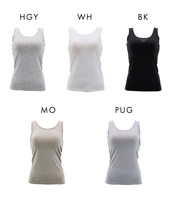 オールシーズン使える ベーシック ブラトップ カップ付き タンクトップ インナー レディース 無地 綿混