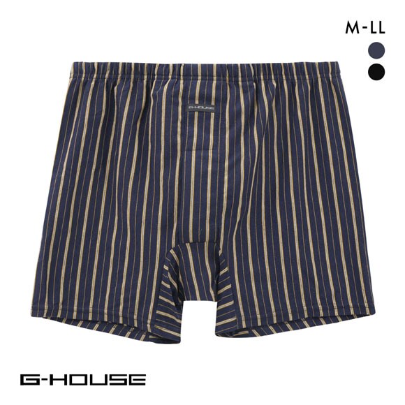 ジーハウス 男の安心 ニット トランクス　ストライプ 尿漏れ　吸水 メンズ 前開き M L LL G-HOUSE