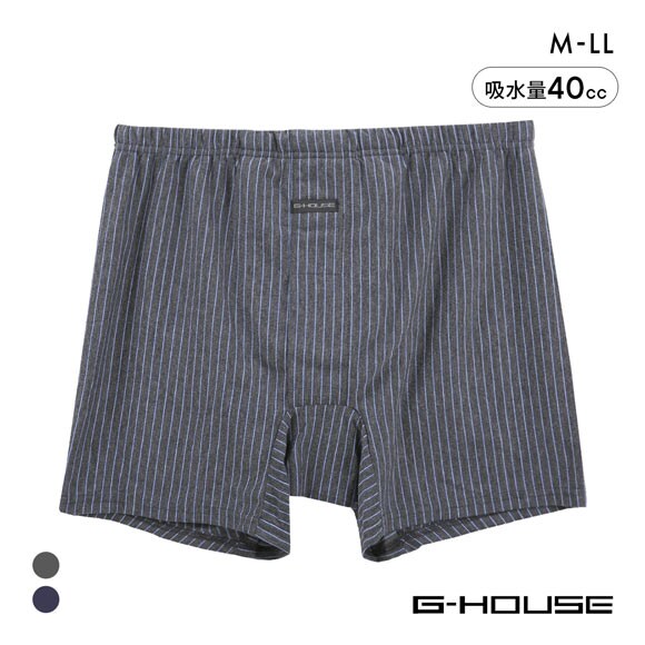 ジーハウス 男の安心 ニット トランクス ストライプ 尿漏れ 約40cc 吸水 メンズ 前開き M L LL 大きいサイズ G-HOUSE