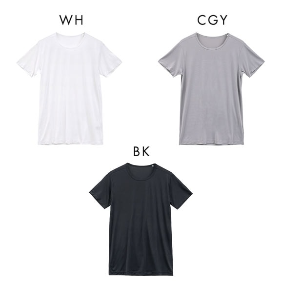 ヒヤロン メンズ Tシャツ クルーネック 半袖 メッシュ 丸首 シャツ インナー 接触冷感 大きいサイズ