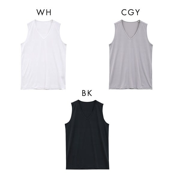 ヒアロン メンズ タンクトップ Vネック 接触冷感 メッシュ シャツ インナー M L LL スリーブレス 接触冷感 大きいサイズ