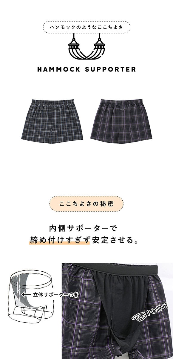 ジーハウス ハンモックサポーター 布帛 トランクス チェック柄 メンズ 前開き M L LL G-HOUSE