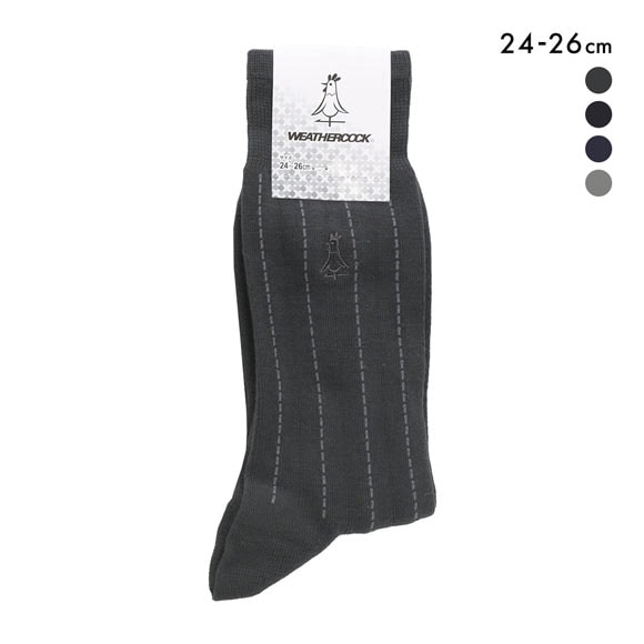 ウェザーコック ストライプ クルー丈 ソックス メンズ ビジネス 紳士 靴下 24-26cm つま先踵補強 メンズ Weathercock