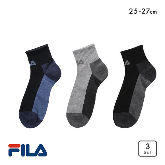 フィラ FILA メンズ 3Pソックス ショート丈 靴下 3足組 25-27cm 綿 メンズ靴下