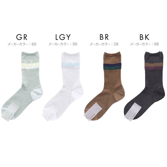 ジルスチュアート ラメリブボーダー クルー丈ソックス 靴下 ラメ レディース 透け感 JILLSTUART 23-25cm