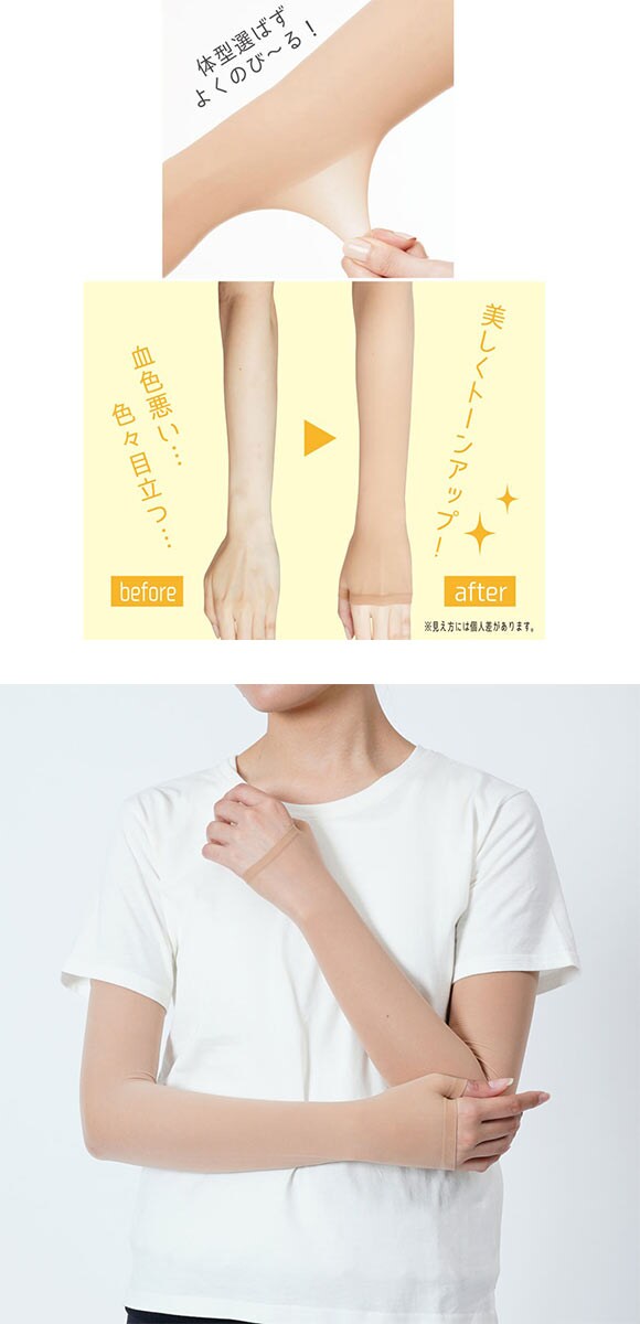 福助 満足 太陽に負けない アームカバー ロング丈 レディース ノンラン UVカット fukuske