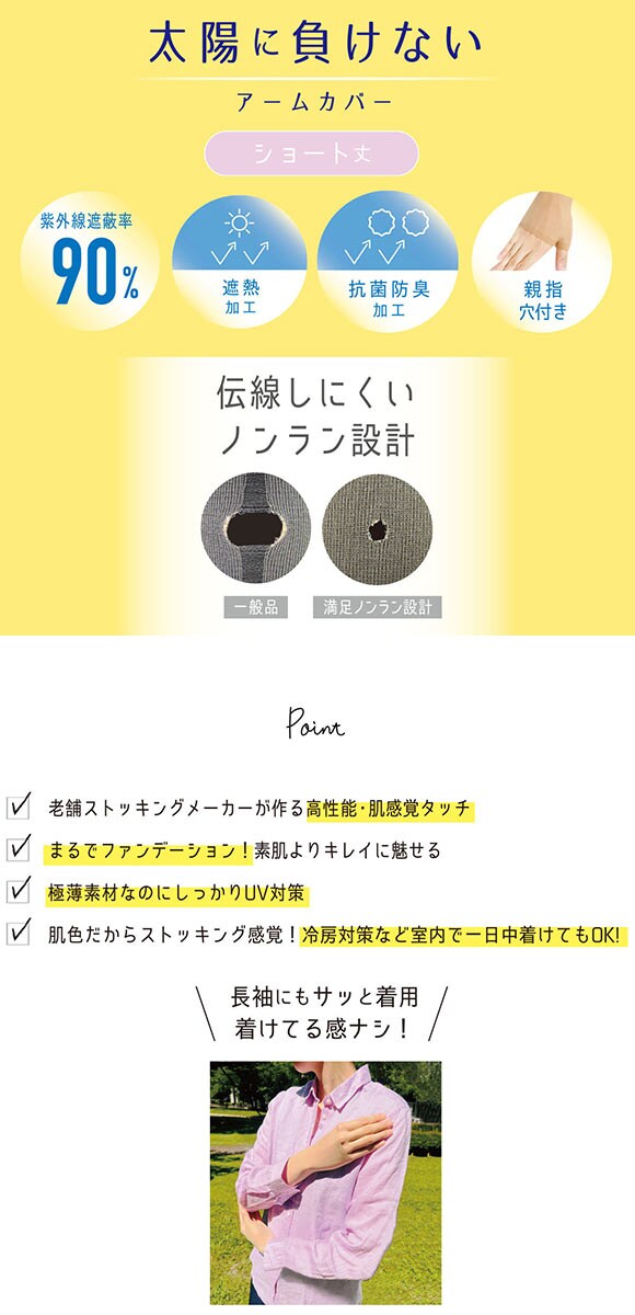 福助 満足 太陽に負けない アームカバー ショート丈 レディース ノンラン UVカット fukuske