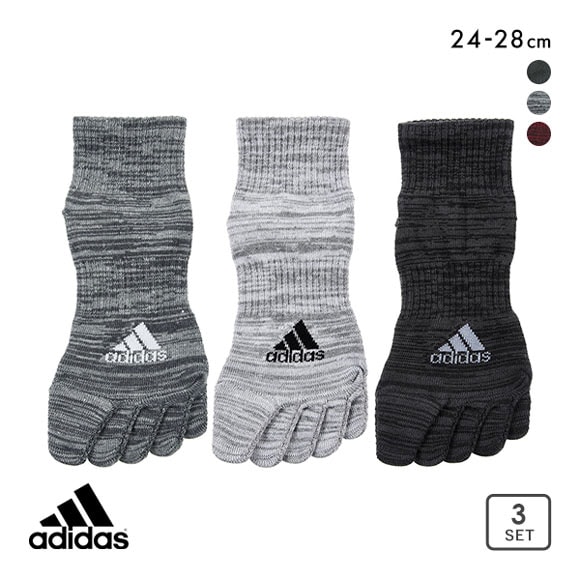 アディダス adidas 破れにくい ショート丈 5本指ソックス 3足組 靴下 メンズ 頑丈 耐久性10倍 24-26cm 26-28cm