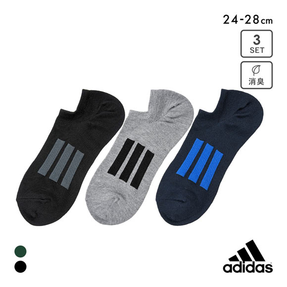 アディダス DEO スリーバー ゴースト ソックス 3足セット メンズ 靴下 adidas 消臭 24-26cm 26-28cm