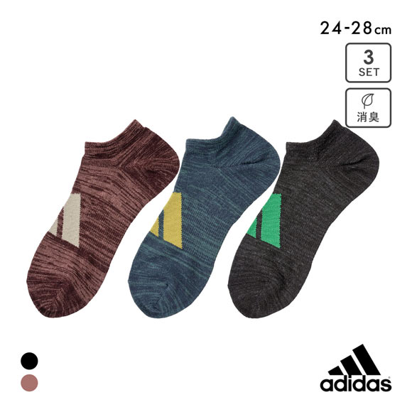 アディダス DEO ビッグロゴ スニーカー丈 ソックス 3足セット メンズ 靴下 adidas 消臭 24-26cm 26-28cm