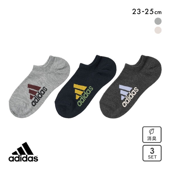 アディダス adidas ロゴ スニーカー丈 ソックス 3足組 レディース 靴下 消臭 23-25cm