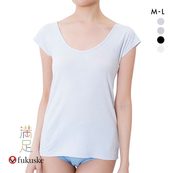 福助 Fukuske 満足 肌側綿シルク フレンチ袖シャツ