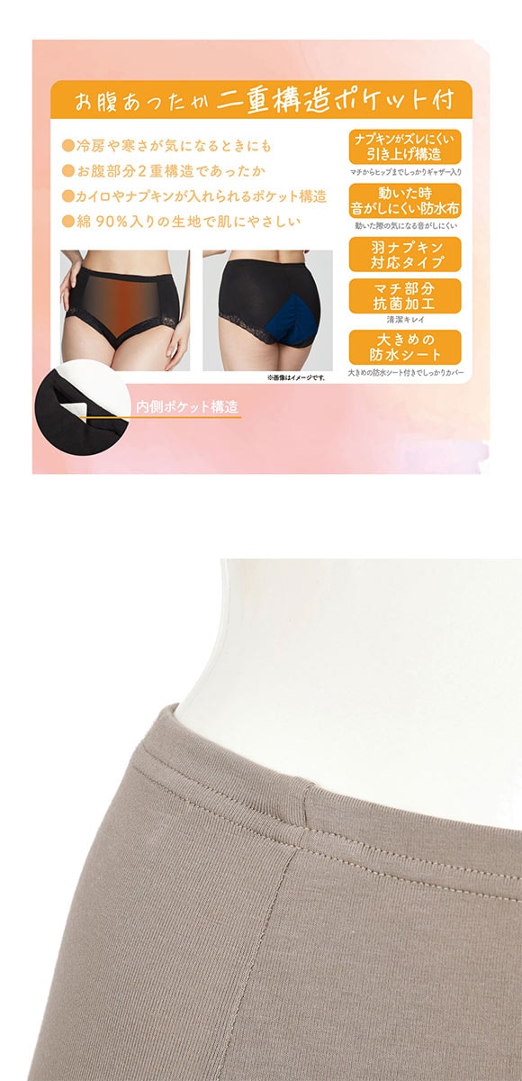 福助 満足 お腹2重 ポケット付き サニタリーショーツ 昼用 レディース 羽つきナプキン対応 fukuske