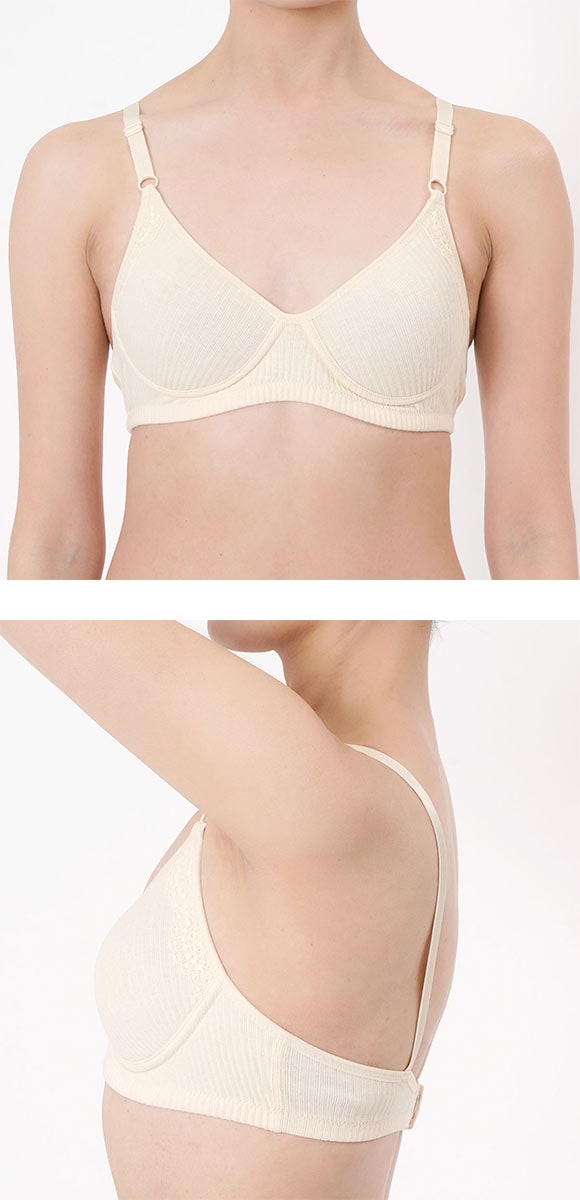 福助 kihada コットン100％ モールドカップ ノンワイヤー ブラジャー LLサイズ レディース fukuske キハダ