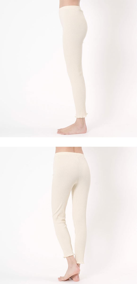 福助 kihada コットン リブレギンス 裾メロー レディース ボトムス ルームウェア パジャマ スパッツ fukuske キハダ