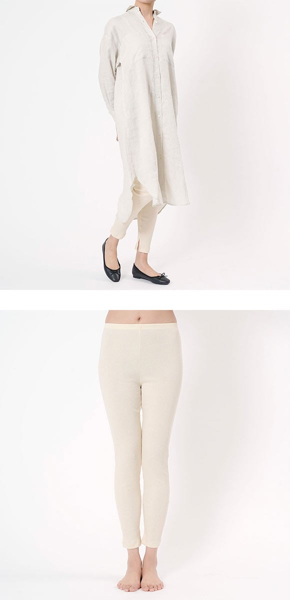 福助 kihada コットン リブレギンス 裾スリット レディース ボトムス ルームウェア パジャマ スパッツ fukuske キハダ