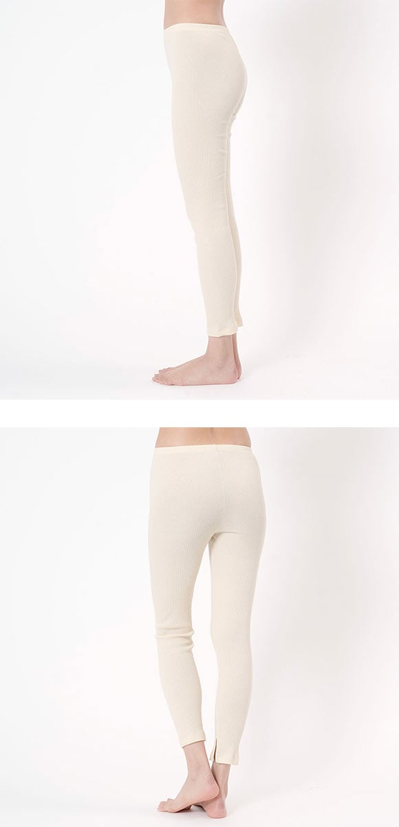 福助 kihada コットン リブレギンス 裾スリット レディース ボトムス ルームウェア パジャマ スパッツ fukuske キハダ