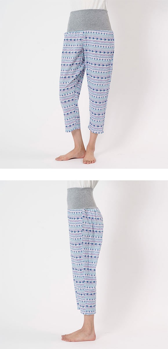 福助 綿楊柳 腹巻付き 9分丈パンツ レディース ルームウェア パジャマ fukuske