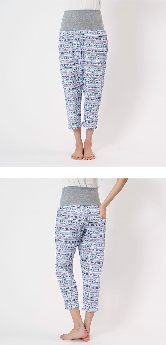 福助 綿楊柳 腹巻付き 9分丈パンツ レディース ルームウェア パジャマ fukuske