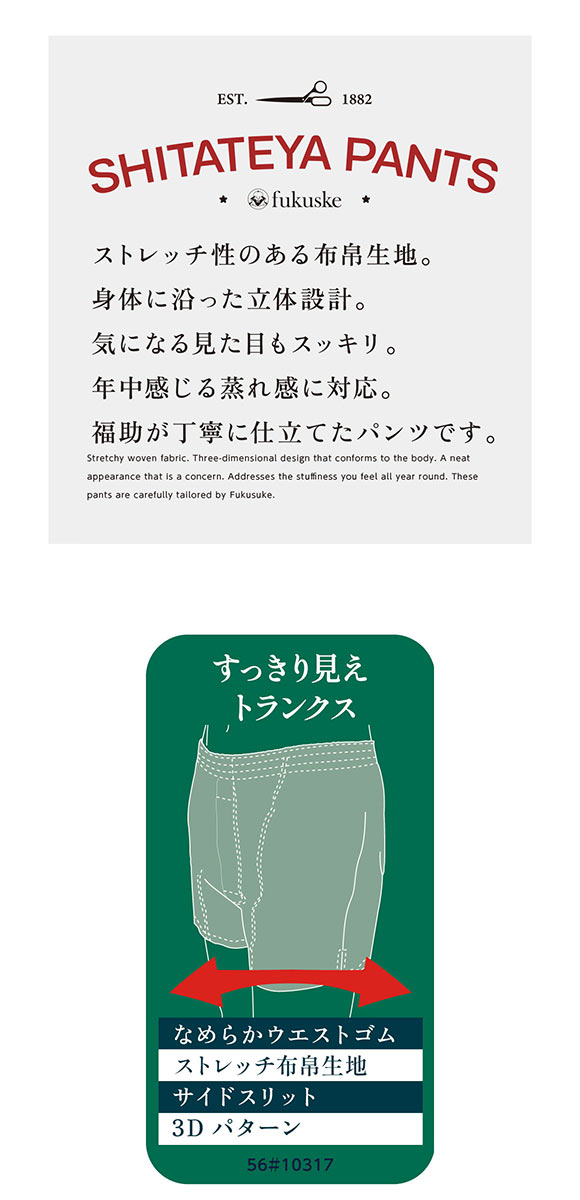 福助 SHITATEYA PANTS ギンガムチェック ストレッチ トランクス メンズ 前あき fukuske