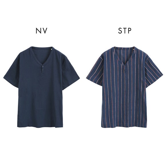 和素材 楊柳 ヘンリーネック 半袖シャツ メンズ トップス 涼感 ルームウェア 部屋着 綿100％ 大きいサイズ