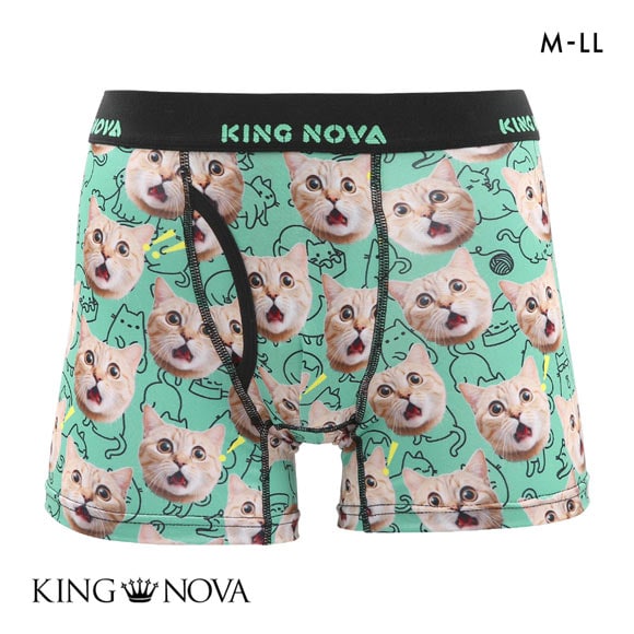 ボクサーパンツ メンズ 前あき ねこ柄 M L LL キングノバ KING NOVA